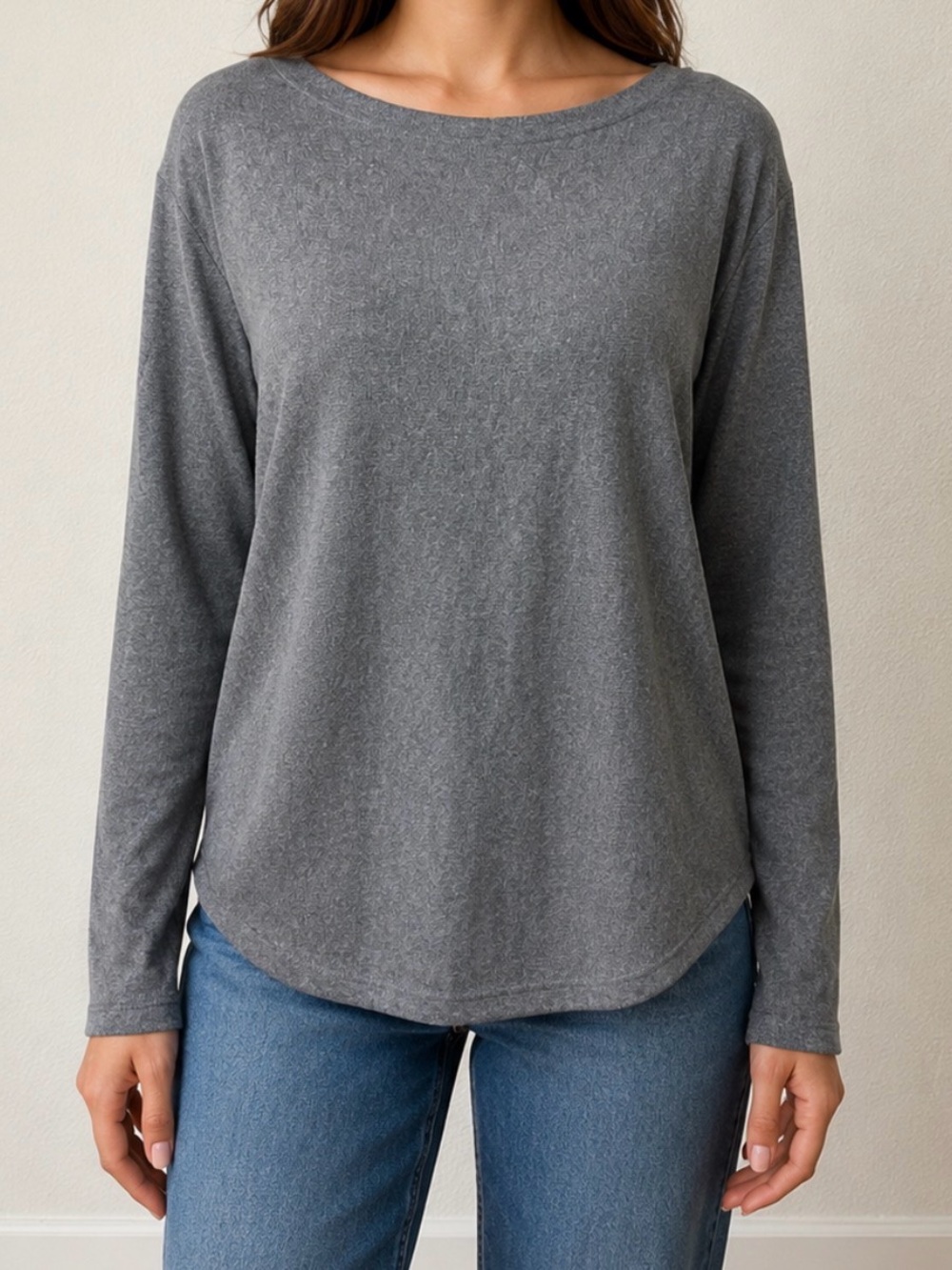 Chico's Heather Gray Long Sleeve Crew Neck Top